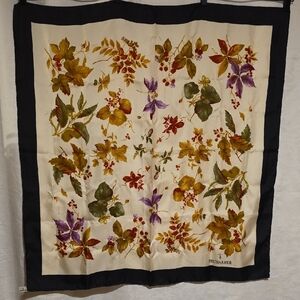 Trussardi Cream Floral Silk Scarf with Black Border